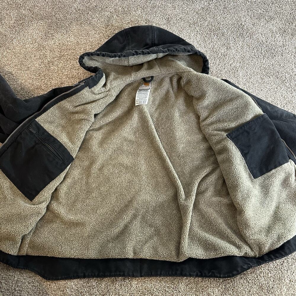 Womens L Carhartt Black W3141 Weathered Coat Jacket Sherpa Lined Hooded - Picture 9 of 11